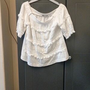 Chic White Women's Blouse with Fringe Details